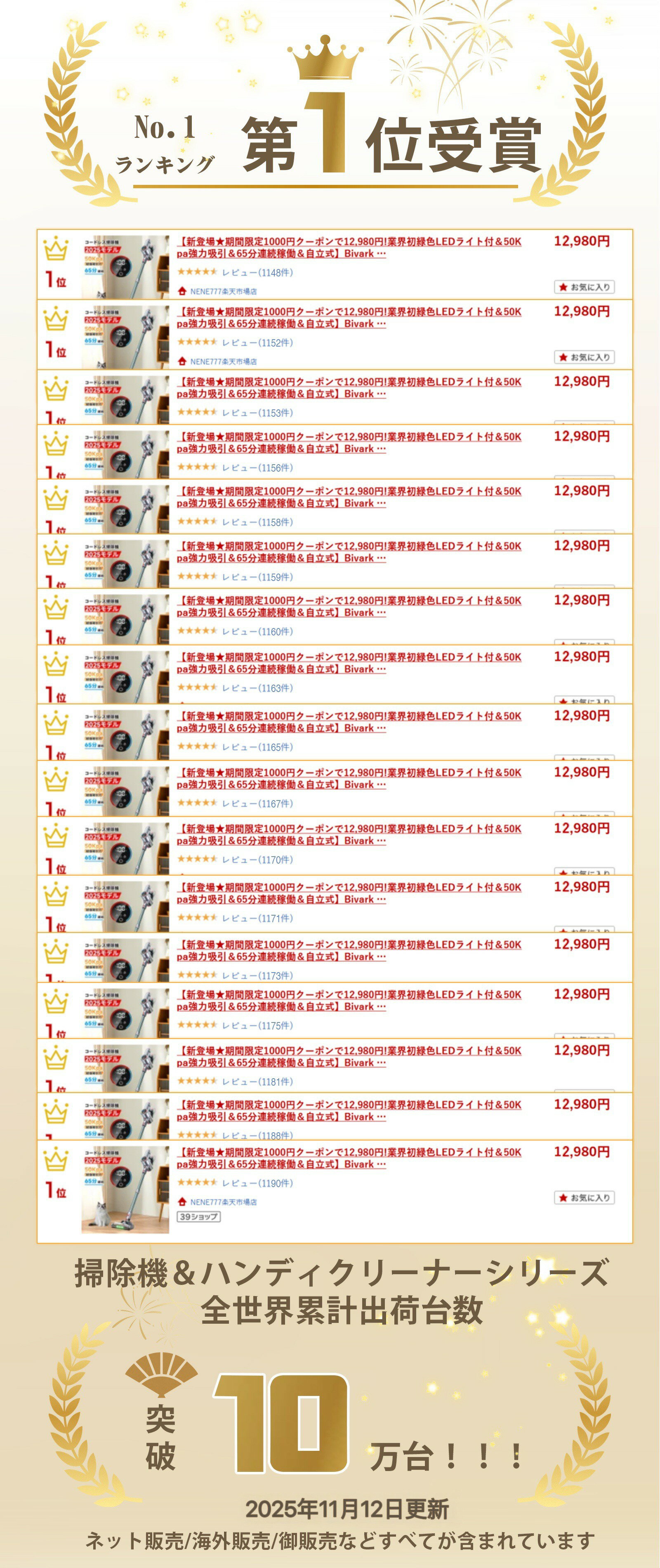 掃除機【楽天12連冠達成！吸引力完全進化65Kpa超強力!革新版グリーンLEDライト付＆65分連続稼働＆自立式&次世代LED液晶ディスプレイ】コードレス掃除機サイクロン式 550W3段吸引力 LED液晶ディスプレイ軽量低騒音伸縮パイプ HEPA多重濾過着脱式バッテリー3年間保証年末掃除