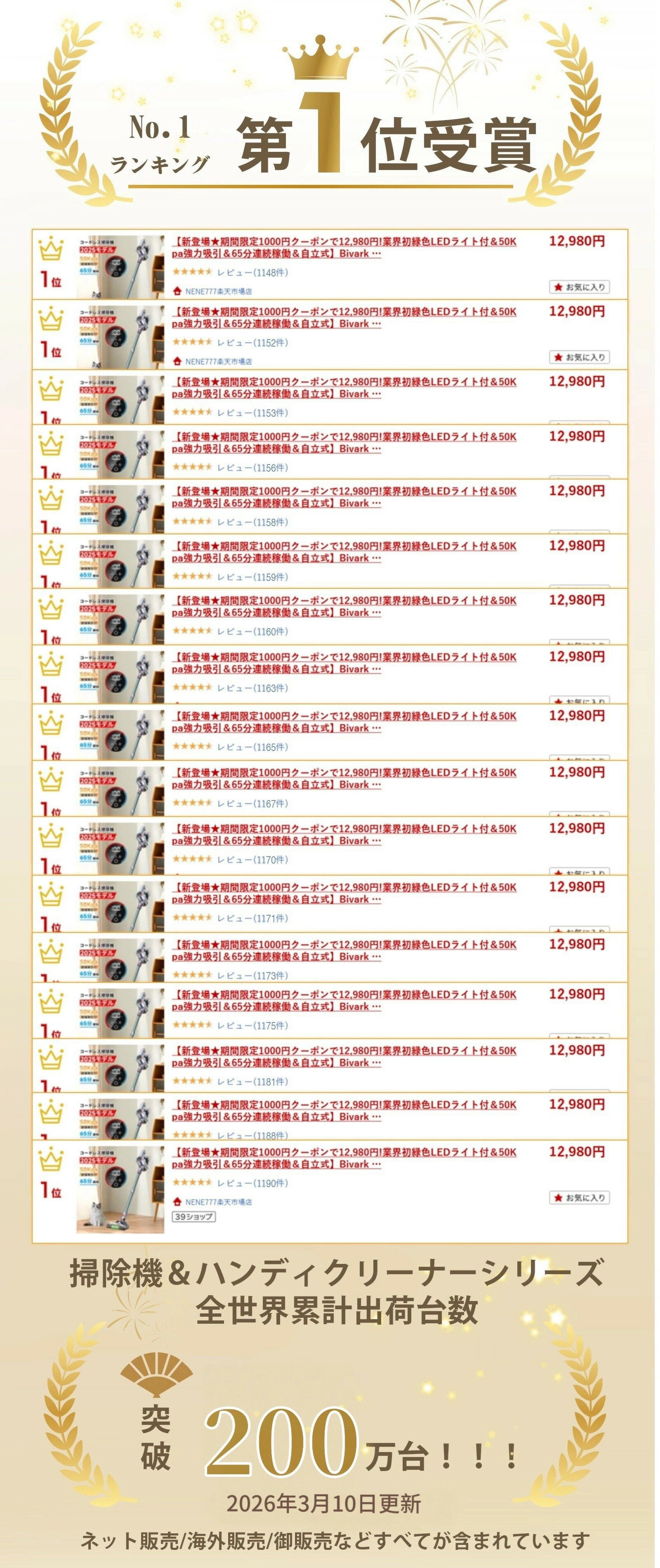 掃除機【楽天12連冠達成！吸引力完全進化85Kpa超強力!革新版グリーンLEDライト付＆60分連続稼働＆自立式&次世代LED液晶ディスプレイ】コードレス掃除機サイクロン式3段吸引力絡まないヘッド LED液晶ディスプレイ軽量低騒音伸縮パイプ HEPA多重濾過着脱式バッテリー3年間保証