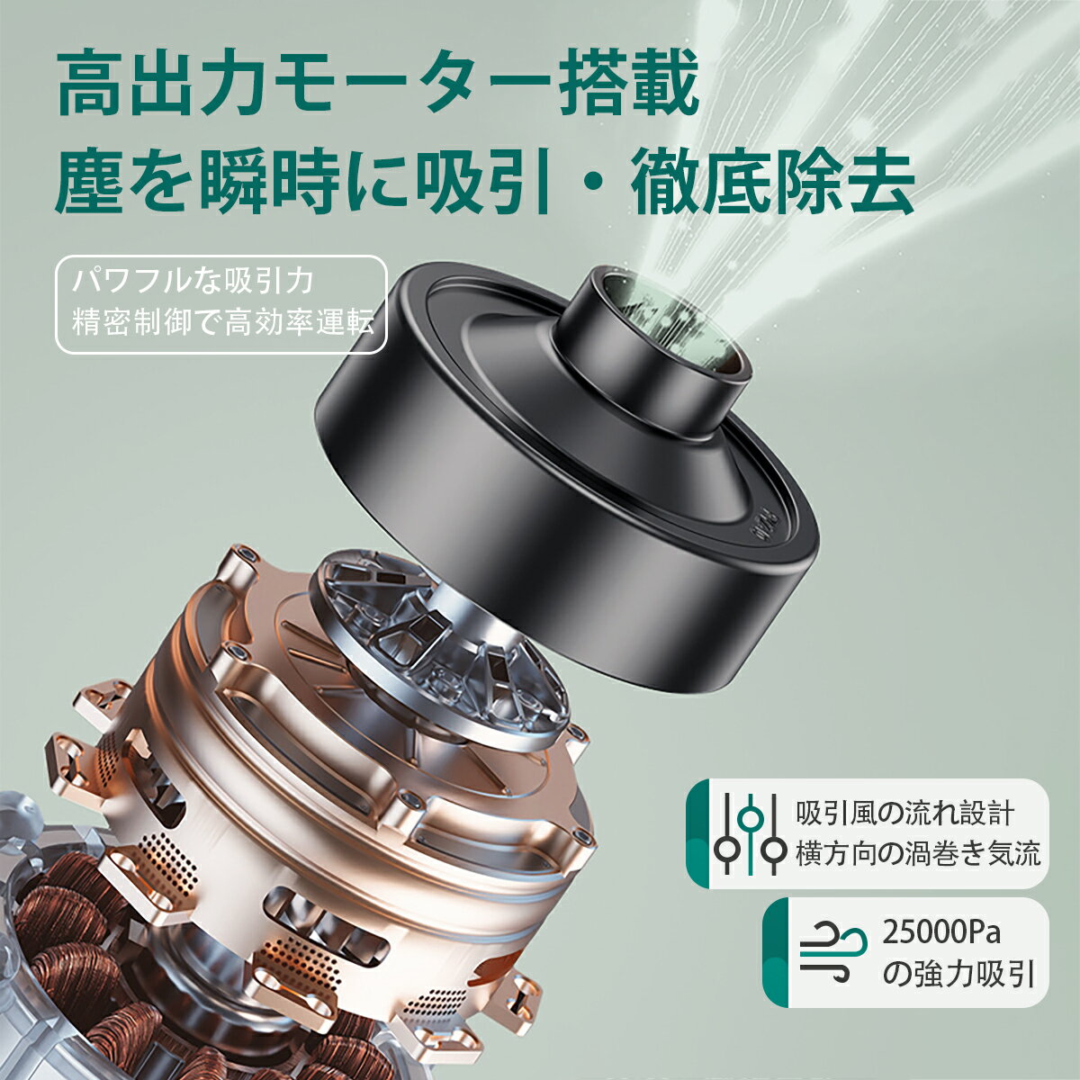 掃除機 コードレス 掃除機 25000pa超強力吸引 超軽量 32分連続稼働 0.5kg Type-C充電式 6WAY （2枚目）