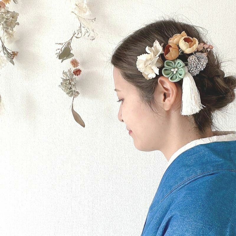 ドライフラワー 七五三 髪飾り つまみ細工 パーツ ヘアアクセサリー 卒業式 和装 ...