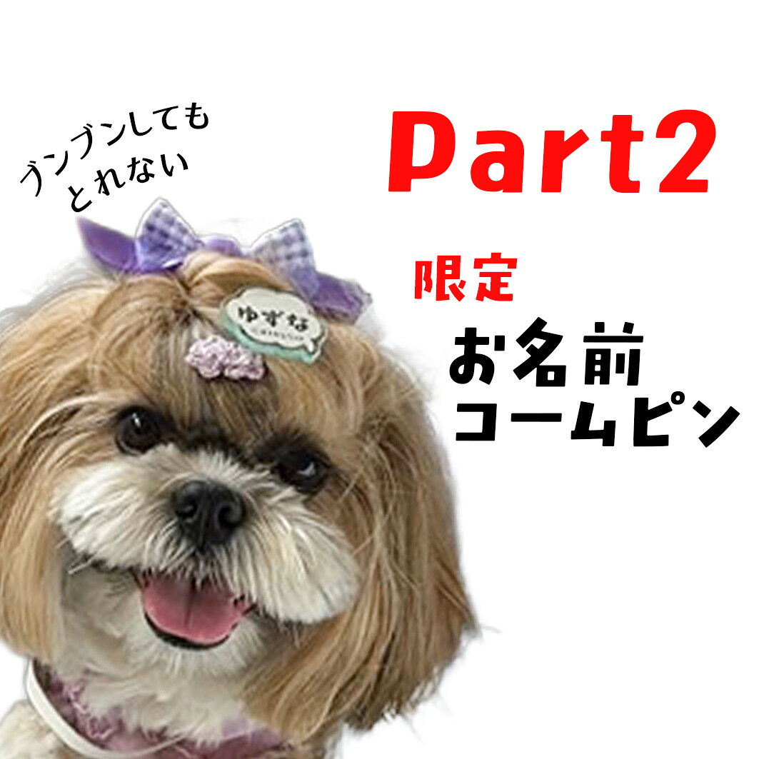 No2 犬 ヘアピン ぱっちん 迷子札 全犬種 お名前 【ブンブンとれない お名前コームピン】 アクセサリー チワワ うちのこ パッチン留め トリミング 撮影 トイプー ペット用 ギフト わんちゃん お散歩 小型犬 超小型犬 大型犬 犬服 ナチュラル オメカシペット イベントで大人気！お名前コームピン　 予備でお作りしたピンの販売です。うちのこのお名前があったらラッキー！ ※こちらは1点分の価格です。ーお願いー　ご了承ください※イベント会場でリクエストいただいたお名前の「予備在庫分」を販売しています。完成品。名入れ注文ではありません。掲載以外のお名前の販売は出来かねます。（イベント会場販売分をこちらで販売するリクエスト、お問い合わせにはお答えできません）オメカシペットのアクセサリー。うちのこのお名前入りコームピン。付けて歩けばみんなにお名前を呼んでもらえます。迷子札としてもおすすめ。ピンの長さ：約3cm商品サイズ：幅約4cm　高さ約3.5cm細い毛もしっかり挟むコームピン仕様。小型犬にも使いやすいサイズ感です。 2