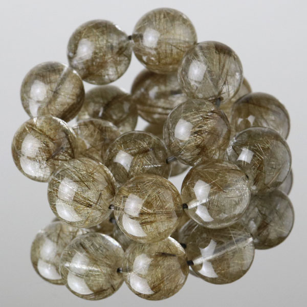 オリーブグリーンルチルクォーツ ブレスレット 約13.5mm 4A´ ストレート【シルバールチル パワーストーン 天然石 ルチルクォーツ ルチル 金線入水晶 針...