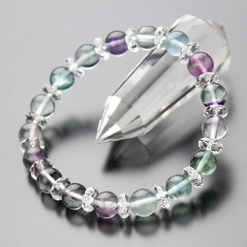 フローライト ブレスレット 約8mm そろばんカット水晶 交互 デザインブレスレット【パワーストーン 天然石 蛍石 8ミリ 女性用 レディース BIM 1080...