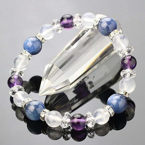 パワーストーン ブレスレット 約10ミリ カイヤナイト アメジスト ヒマラヤk2ムーンクォーツ そろばんカット水晶【天然石 紫水晶 メンズ レディース 男性用 ...