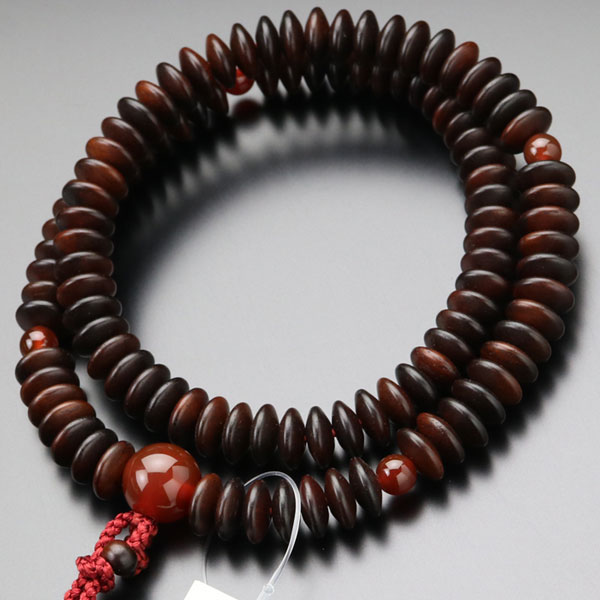 天台宗 数珠 女性用 8寸 紫檀（艶消し） 瑪瑙 梵天房【本式数珠 京念珠 京都 108玉 八寸 メノウ アゲート 7月の誕生石 二連 葬儀 法事 マイ数珠 IM 102770003】【数珠袋付き】【送料無料】