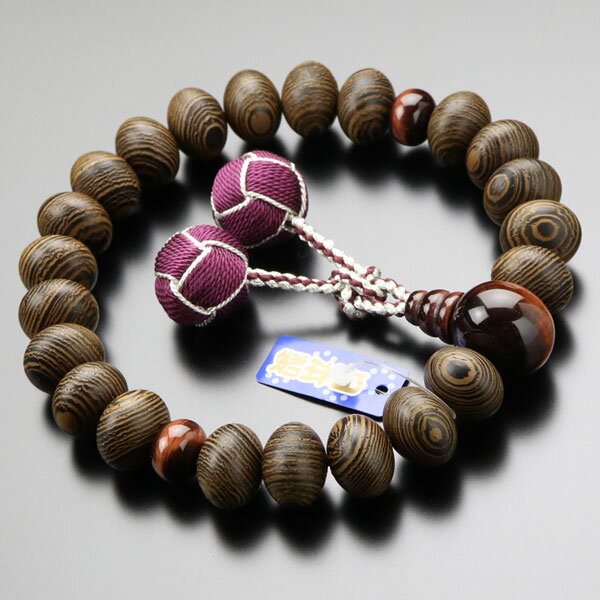 数珠 男性用 山田念珠堂 22玉 みかん玉 鉄刀木(艶消し) 赤虎目石 十字結び 釈迦凡天房【略式数珠 梵天房 日本製 天然木 銘木 レッドタイガーアイ 虎眼石 葬儀 お通夜 法要 贈り物 マイ数珠 MD RD IM 2000100401637】【数珠袋付き】【送料無料】