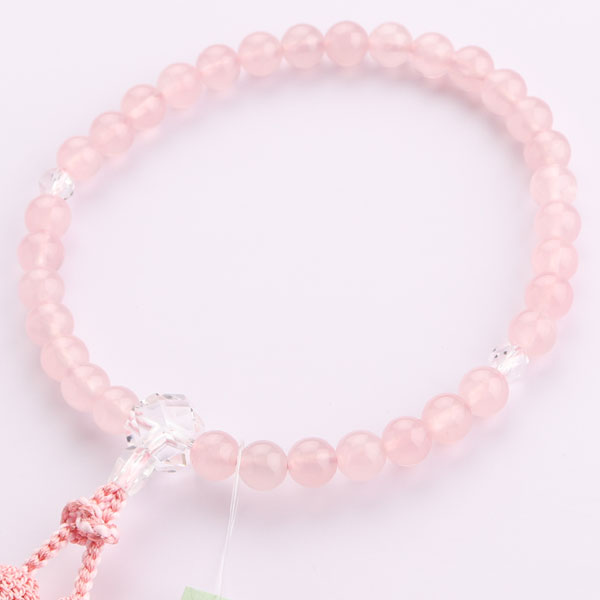 【数珠袋付き】数珠 女性用 約8ミリ 上質 ローズクォーツ カット水晶 正絹2色房【略式数珠 京念珠 京都 宗派共通 紅水晶 水晶 葬式 葬儀 法事 法要 贈り物 はな花オリジナル ピンク マイ数珠 JIM 2000200301264】【送料無料】
