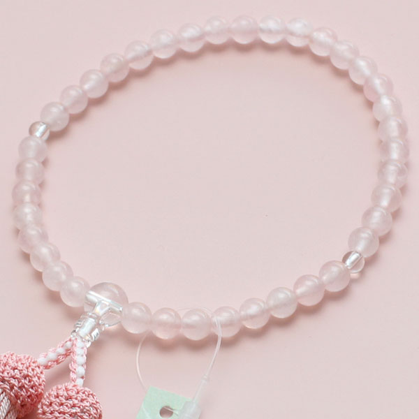数珠 女性用 約7ミリ ローズクォーツ 本水晶 正絹2色房【略式数珠 京念珠 京都 紅水晶 天然石 宗派共通 葬儀 法要 贈り物 お洒落 ピンク マイ数珠 JIM 2000200303183】【数珠袋付き】【送料無料】