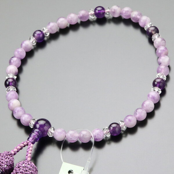 数珠 女性用 約7ミリ 藤雲石 紫水晶 平切子水晶 正絹2色房【略式数珠 京念珠 紫雲石 ラベンダーアメジ..