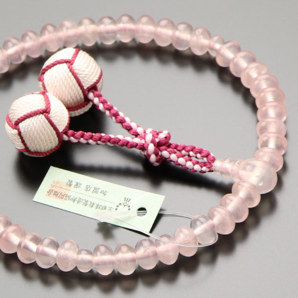 数珠 女性用 みかん玉 本紅水晶 2色梵天房【略式数珠 京念珠 京都 ローズクォーツ 紅水晶 天然石 宗派共通 高級数珠 葬儀 葬式 法事 法要 ピンク JIM 2000200601302】【数珠袋付き】【送料無料】のサムネイル
