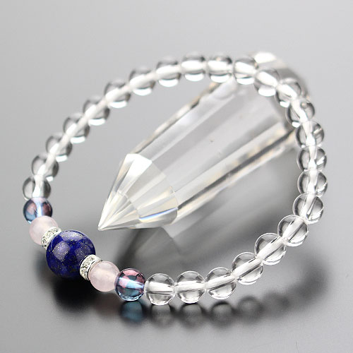 パワーストーン ブレスレット 約10ミリ ラピスラズリ 約6ミリ オーラ ローズクォーツ 本水晶 ロンデル【パワーストーン 天然石 瑠璃 ブレス 9月誕生石 レ...