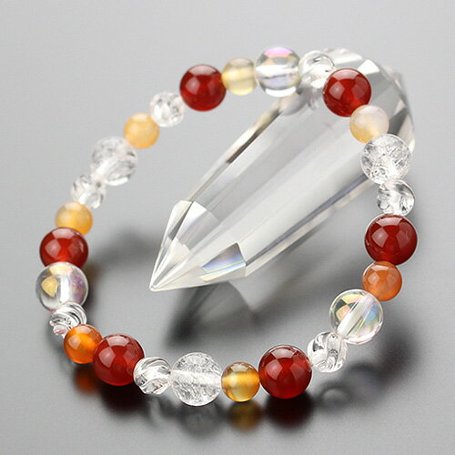 約8ミリ クラック水晶 オーラ(白)瑪瑙 約6ミリ 天然瑪瑙 S字ラインカット水晶 ブレスレット【パワーストーン/天然石/メノウ/アゲート/レディース/1080...