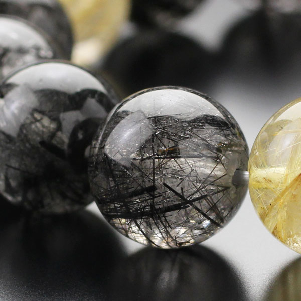 SPS ブラックトルマリンクォーツ ルチルクォーツ ブレスレット 約14mm 桐箱付【パワーストーン ブレスレット 天然石 金線入水晶 ゴールドルチルクォーツ ...