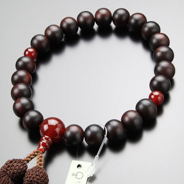 数珠 男性用 22玉 紫檀（艶消し） 瑪瑙 正絹房【略式数珠 京念珠 京都 アゲート メノウ めのう 7月の誕生石 銘木 葬式 葬儀 法事 法要 宗派共通 RD DIM 2000100301524】【数珠袋付き】【送料無料】