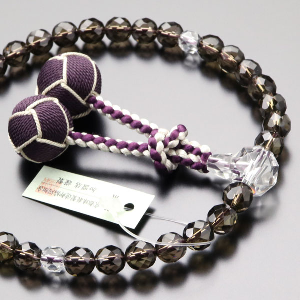 数珠 女性用 約8ミリ カット茶水晶 カット水晶 2色梵天房【略式数珠 京念珠 京都 スモーキークォーツ 煙水晶 小田巻梵天房 宗派共通 お洒落 8mm RJ JIM 2000200402664】【数珠袋付き】【送料無料】 その1