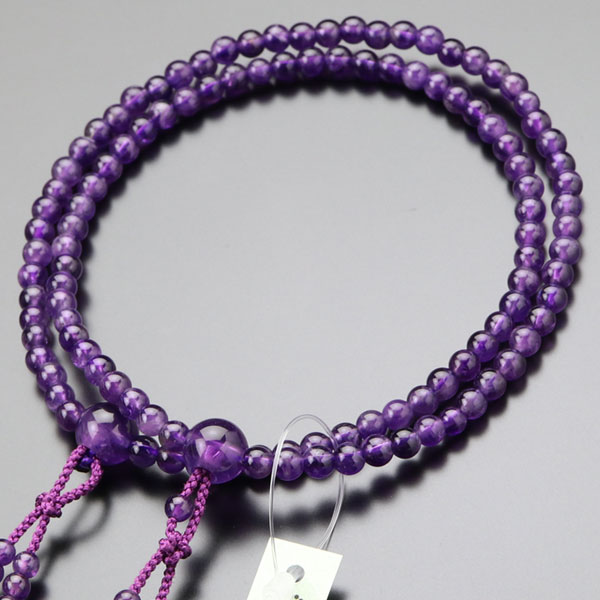 真言宗 数珠 女性用 8寸 紫水晶 梵天房【本式数珠 京念珠 京都 アメジスト 2月の誕生石 八寸 二連 二輪 108玉 高野山 葬儀 葬式 法事 法要 パープル マイ数珠 IM 2000400100513】【数珠袋付き】【送料無料】