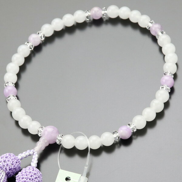 数珠 女性用 約7ミリ 白オニキス 藤雲石 平切子水晶 正絹2色房【略式数珠 京念珠 京都 ホワイトオニキス 紫雲石 ラベンダーアメジスト 天然石 宗派共通 葬儀 法要 6天 白色 パープル マイ数珠 JIM 2000200303190】【数珠袋付き】【送料無料】