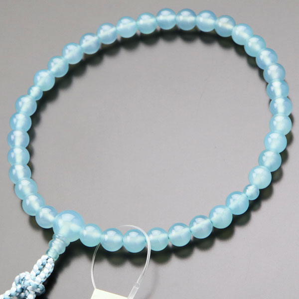 数珠 女性用 約7ミリ シーブルーカルセドニー 正絹2色房【略式数珠 京念珠 京都 天然石 葬儀 葬式 法要 法事 宗派共通 贈り物 ブルー 水色 約7mm マイ数珠 RJ JIM 2000200403289】【数珠袋付き】【送料無料】