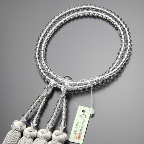 八宗派兼用 数珠 女性用 8寸 本水晶 銀花かがり房（グレー系）【本式数珠 京念珠 宗派共通 京都 108玉 ..