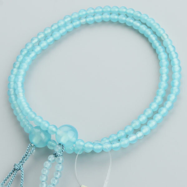 【数珠袋付き】日蓮宗 数珠 女性用 8寸 シーブルーカルセドニー 正絹製・2色梵天房【本式数珠 京念珠 京都 108玉 法華 ブルー カルセドニー 青色 八寸 葬儀 葬式 法事 法要 おしゃれ 贈り物 ギフト マイ数珠 RM 2000400400965】【送料無料】