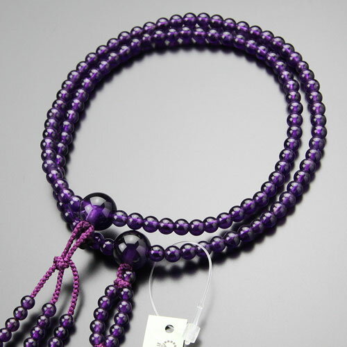 【数珠袋付き】日蓮宗 数珠 女性用 8寸 紫水晶 梵天房【京念珠 108玉 京都 2月の誕生石 アメジスト 法華 葬儀 法事 二連 八寸 IM 2000400400538】【送料無料】