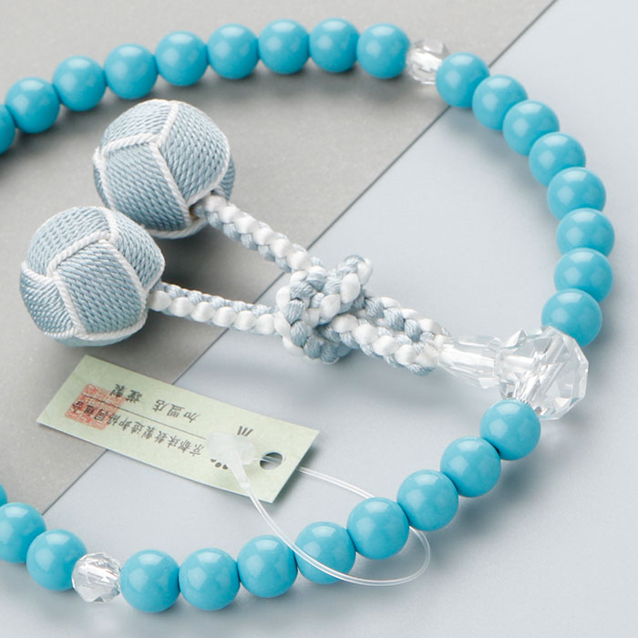 数珠 女性用 約7ミリ トルコ石 カット水晶 正絹製・2色梵天房【略式数珠 京念珠 京都 お数珠 ターコイ..