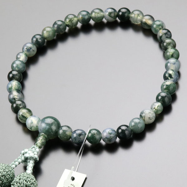 数珠女性用約8ミリ青苔瑪瑙正絹2色房