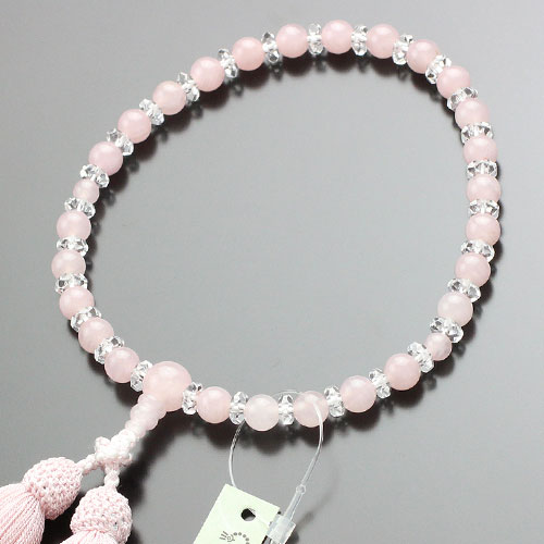 数珠 女性用 約7ミリ ローズクォーツ 平切子水晶 交互 正絹松風房【略式数珠 京念珠 京都 紅水晶 宗派共通 ピンク マイ数珠 JIM 102000121】【数珠袋付き】【送料無料】