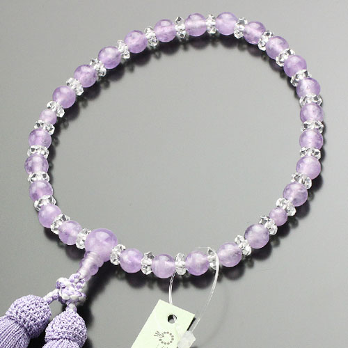 数珠 女性用 約7ミリ 藤雲石 平切子水晶 交互 正絹松風房【略式数珠 京念珠 京都 ラベンダーアメジスト 紫雲石 葬儀 法要 宗派共通 マイ数珠 JIM 102000123】【数珠袋付き】【送料無料】