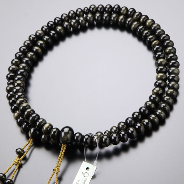 【数珠袋付き】真言宗 数珠 男性用 尺三 みかん玉 金黒曜石 正絹2色梵天房【本式数珠 京念珠 京都 ゴールデンオブシディアン 黒曜石 108玉 尺3 高級数珠 高級品 高野山 葬儀 法要 贈り物 ギフト ブラック マイ数珠 IM 2000300100743】【送料無料】