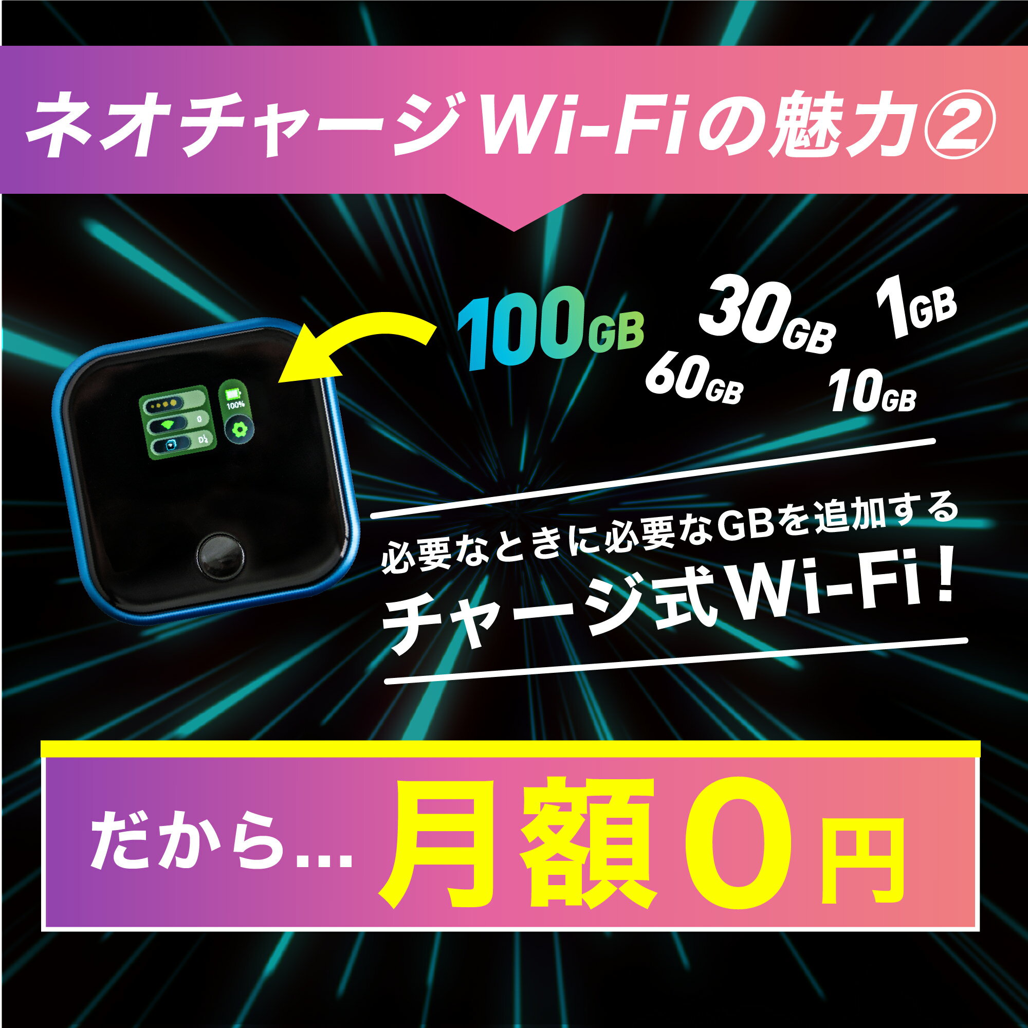 【新品】初回0GB 必要なギガ数を選択 ネオチャージ Wi-Fi ポケットWi-Fi 契約不要 月額不要 wifi 本体 車 端末 ポケットwifi レンタル 1年 国内 au 月額 なし 車載 Wi-Fiルーター プリペイドWi-Fi チャージ式WiFi プリペイド 海外で使える 海外 本体のみ 月額費用なし