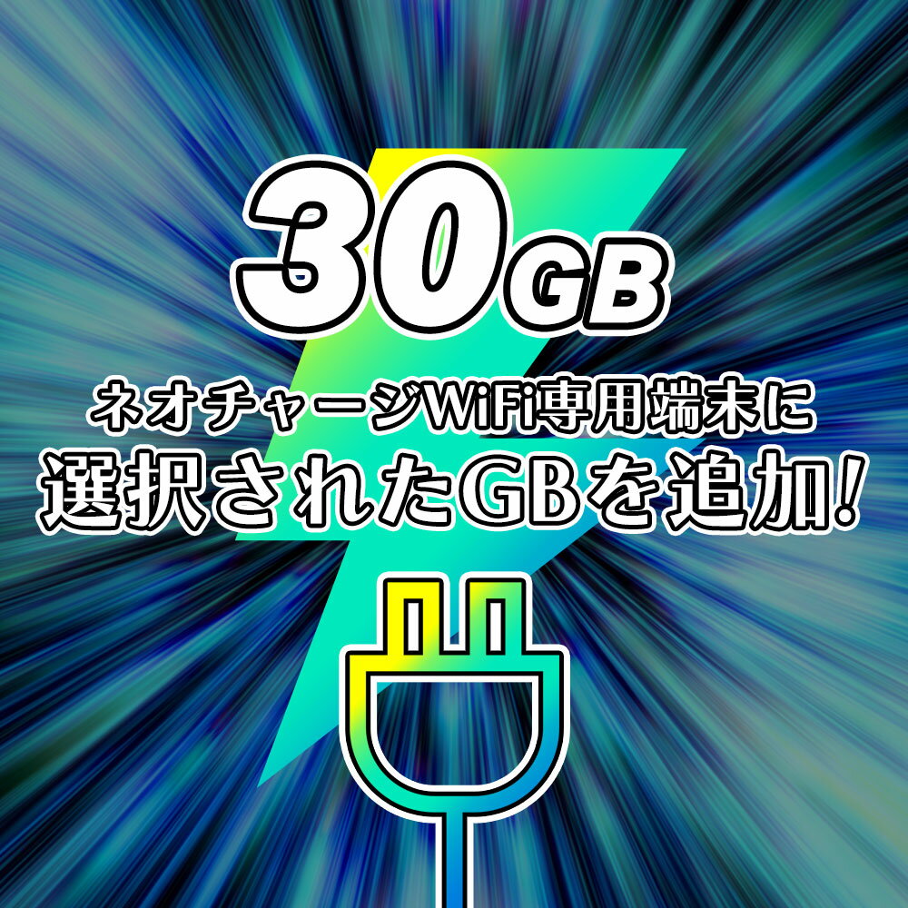 【 ネオチャージ WiFi 専用】追加GBチャージ『 30GB 』 ( プリペイド 追加 ） ご購入後、端末ルーターに直接チャージされますネオチャージWi-Fi ポケットwifi 追加チャージ Wi-Fi チャージ式WiFi Wi-Fiルーター wifi ルーター 車 車載 1年 一時帰国 ドコモ au softbank