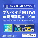 【ネオプリペイドSIM利用者専用】6ヶ月使い切りプラン 期間延長カード SoftBank回線 大容量 100GB 契約不要 月額0円 端末にSIMを挿すだけ 業界最安値に挑戦 格安sim プリペイドSIM ネオプリペイドSIM 送料無料 おすすめ プラン