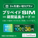 【ネオプリペイドSIM利用者専用】3ヶ月使い切りプラン 期間延長カード SoftBank回線 大容量 100GB 契約不要 月額0円 端末にSIMを挿すだけ 業界最安値に挑戦 格安sim プリペイドSIM ネオプリペイドSIM 送料無料 おすすめ プラン