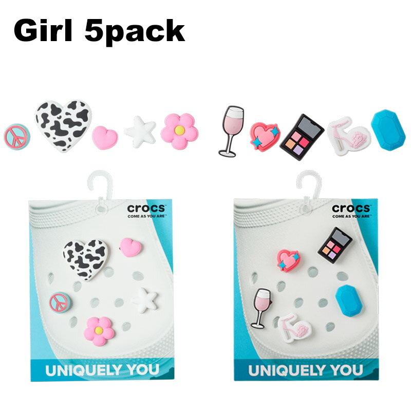 クロックス(CROCS)ジビッツ(jibbitz) ガール 5個パック(Girl 5 Pack) /クロックス/シューズアクセサリー/ハート/フラワー/スター/ピースサイン/ヒール/宝石/コスメ ゆうパケット可 [小物] [AA-2]