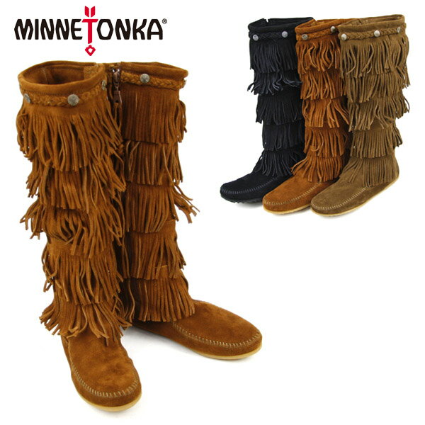 【セール中P5倍以上】【アウトレット】MINNETONKA 5Layer Fringe Long Boots ミネトンカ 5段フリンジ スエードロングブーツ [BB]