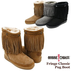 【ポイント5～10倍】【アウトレット】ミネトンカ MINNETONKA フリンジ クラシック パグ シープスキンブーツ ムートンブーツ Fringe Classic Pug Boot [CC]