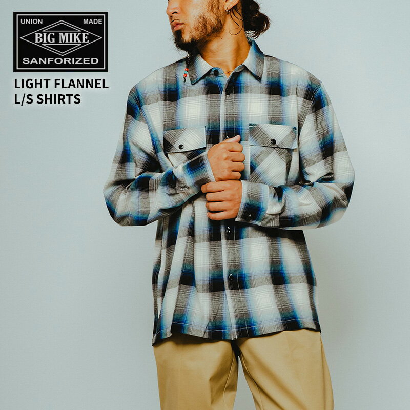 ビッグマイク メンズ 長袖シャツ BIG MIKE ライト フランネルシャツ Light Flannel L/S Shirts ネルシャツ チェックシャツ WHT×BLK×BLU×MNT 102615102