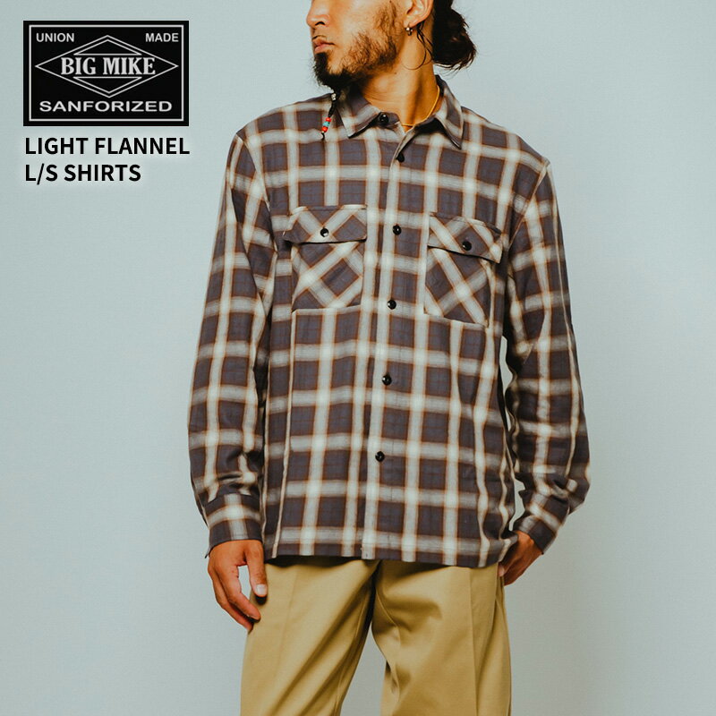 ビッグマイク メンズ 長袖シャツ BIG MIKE ライト フランネルシャツ Light Flannel L/S Shirts ネルシャツ チェックシャツ GRAY×WHT 102615103