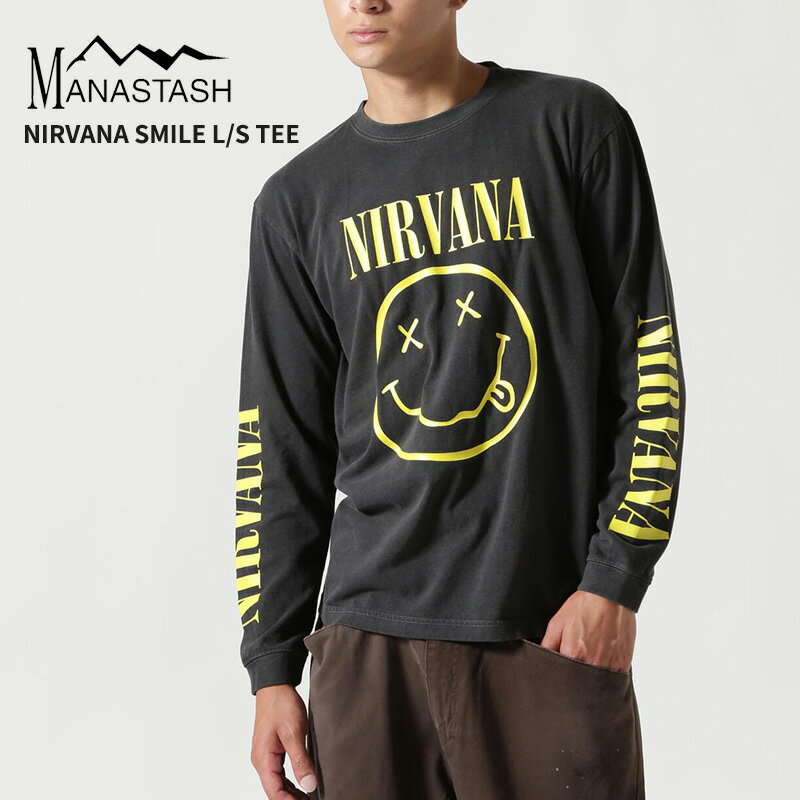 Rakuten - マナスタッシュ メンズ 長袖 バンドTシャツ ロックTシャツ MANASTASH ニルヴァーナ コラボ NIRVANA SMILE L/S TEE トップス スマイル ロンT ニルバーナ 792-5930005