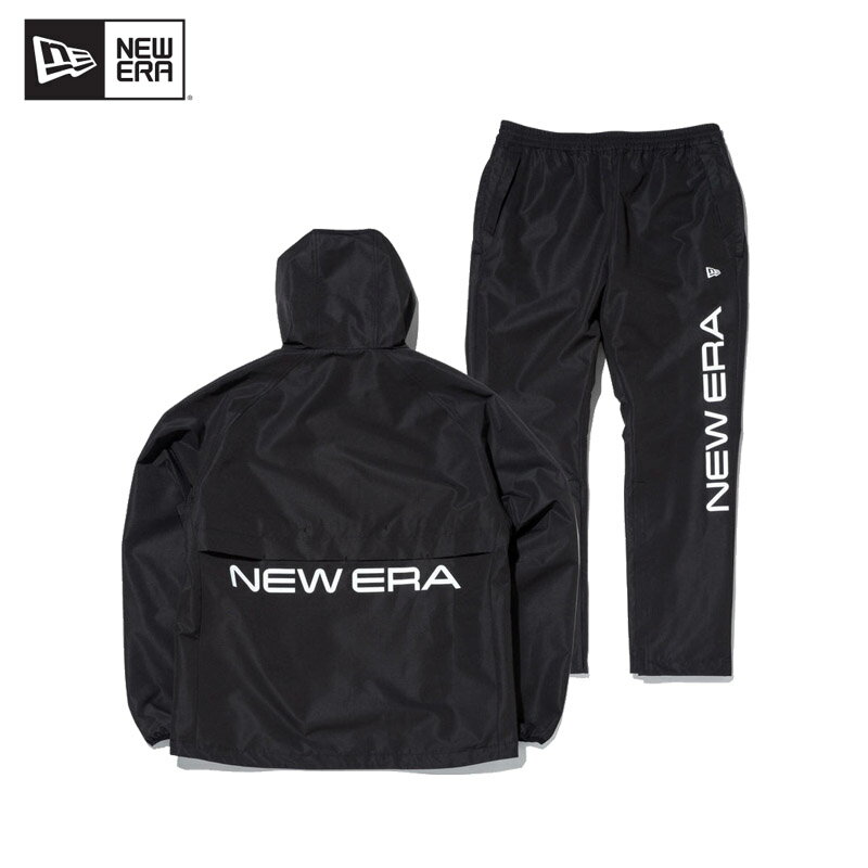 【ポイント5～10倍】ニューエラ NEW ERA レインウェア ジャケット パンツ セット NEW ERA ロゴ Black ゴルフウエア セットアップ 上下セット 男性 [AA]