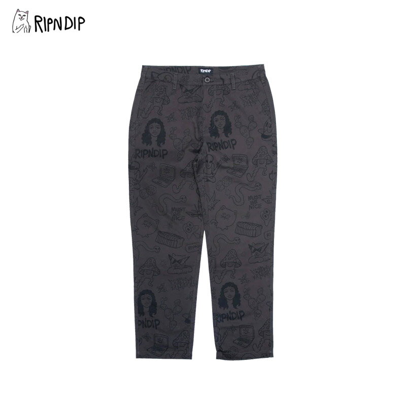 【ポイント5倍以上】リップンディップ RIPNDIP Nerm Doodle Cotton Twill Pants Chocolate ロングパンツ 男性 メンズ AA