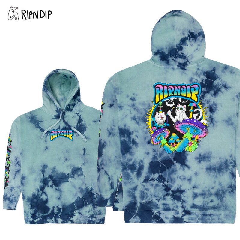 リップンディップ RIPNDIP Psychedelic Garden Hoodie Navy Aqua Lightning Wash スウェット フード プルオーバー パーカー 男性 メンズ 