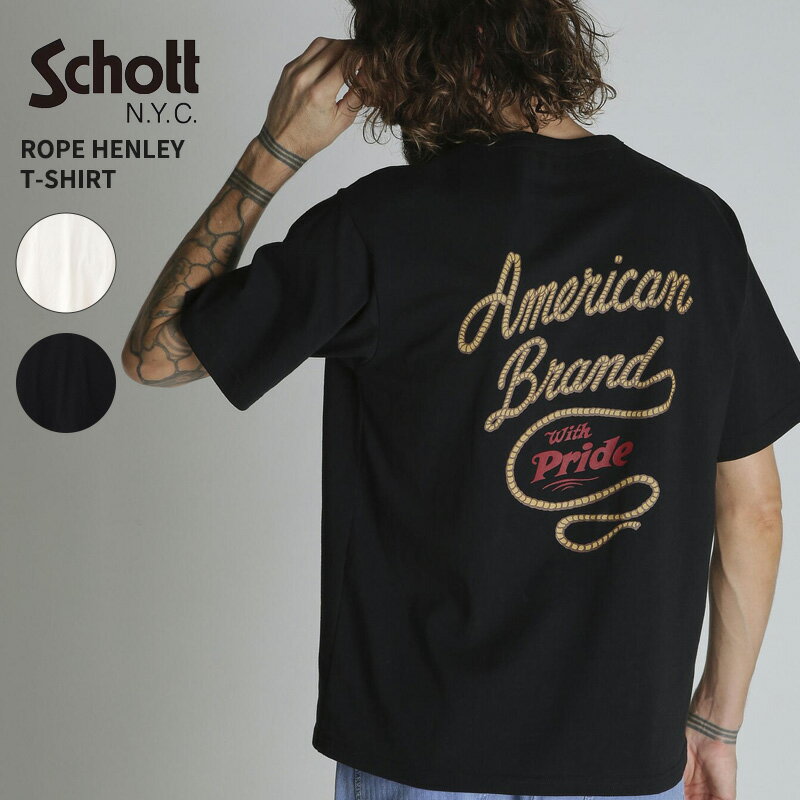 Rakuten - ショット メンズ 半袖Tシャツ Schott ロープヘンリー Tシャツ ROPE HENLEY T-SHIRT ロゴTシャツ 7826134010