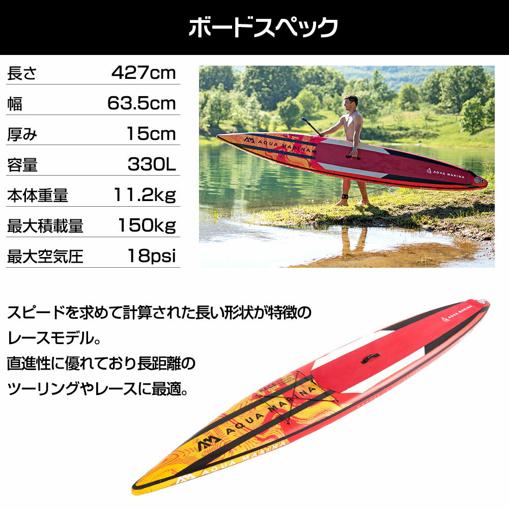 【15日最大P32倍】 SUP インフレータブル スタンドアップパドルボード AQUA MARINA アクアマリーナ RACE ELITE レースエリート BT-22RE サップボード 電動ポンプセット 3