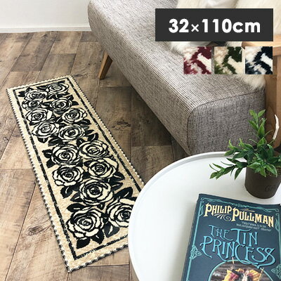 玄関マット マット エントランスマット 室内 屋内 おしゃれ 廊下敷き 洗える 滑り止め 国産 バラ 日本製 花柄 【FM】 neore / ローザ マット 32×110cm