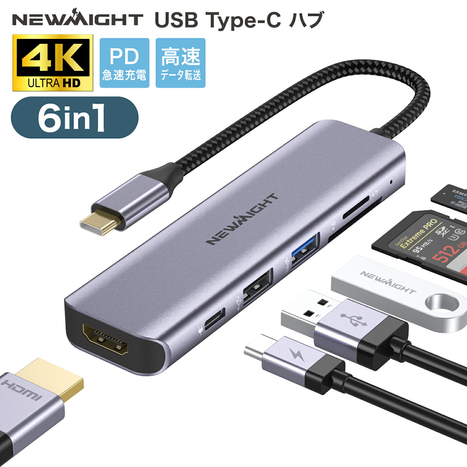 ［保証付］即納♪ USB-C ハブ 軽量 スリム タイプC 正規輸入品 type c 6-in-1アダプタ hdmi type-c Swit..