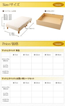ショート丈分割式 脚付きマットレスベッド 国産ポケット マットレスベッド お買い得ベッドパッド・シーツセット付き セミダブル ショート丈 脚15cm 専用敷パッド+ボックスシーツ2枚セット