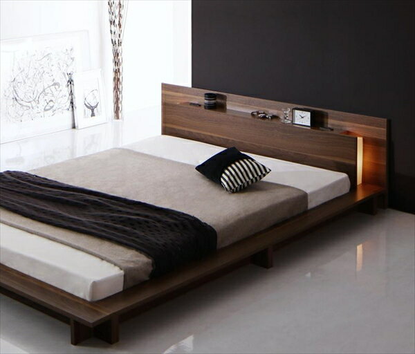 モダンライト・コンセント付きローベッド Burlington バーリントン スタンダードボンネルコイルマットレス付き シングル　「家具 インテリア　ベッド フロアベッド ローモダンスタイル 床板仕様 マットレス付き」