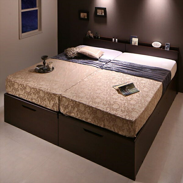 樂天商城 - 組立設置付 棚・コンセント付き国産大型サイズ頑丈跳ね上げ収納ベッド ナヴァル Naval 薄型スタンダードボンネルコイルマットレス付き 縦開き キング(SS+S)